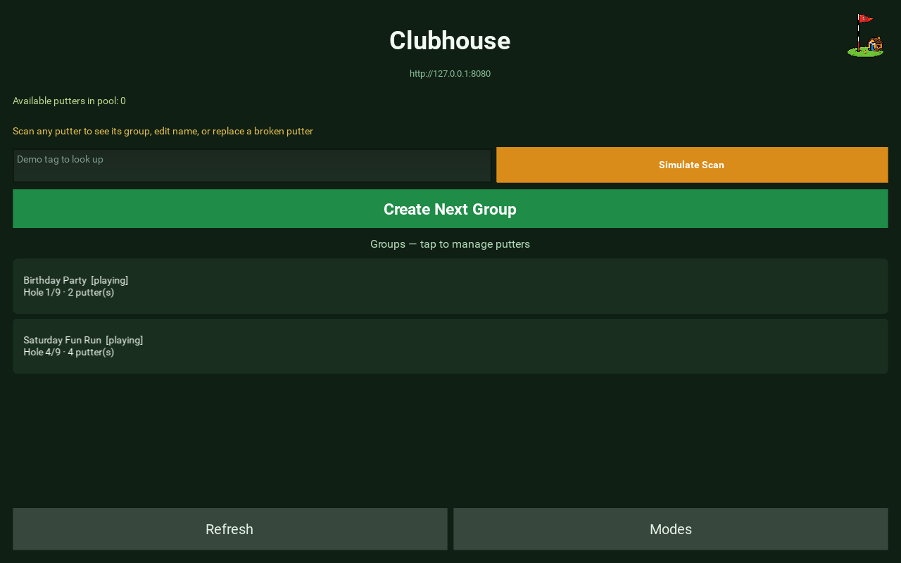 Clubhouse management with active groups listed